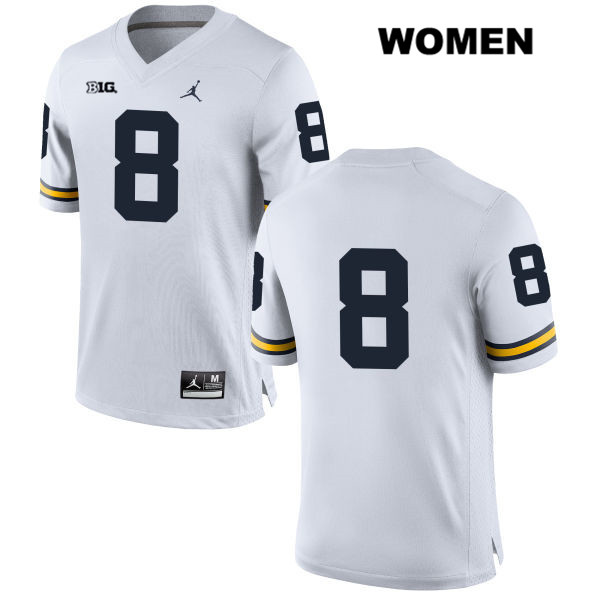 Women's NCAA Michigan Wolverines John O'Korn #8 No Name White Jordan Brand Authentic Stitched Football College Jersey NG25F05PS